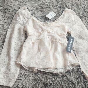 Madden Girl Cream Lace Blouse Baby Doll Top